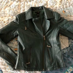 AQUA luxe teal green leather jacket XS